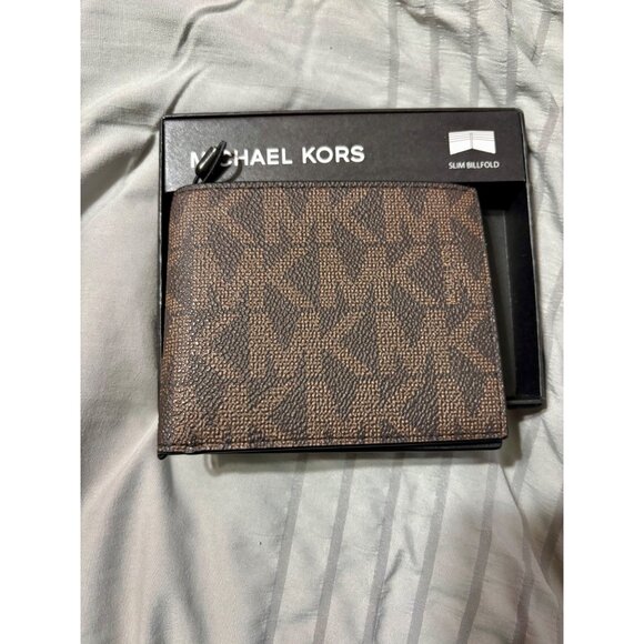 Designer Michael Kors Logo Mens Brown Logo Wallet - NWT - Picture 1 of 5